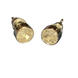Gold Tone Stud Earrings Crystal Clear Gemstone Prong Set